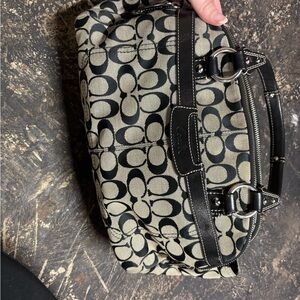 Coach Black and Tan Signature Shoulder Bag